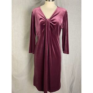 Lands'‎ End Smokey Plum Velvet Knot-Front Midi Dress Party Cocktail M